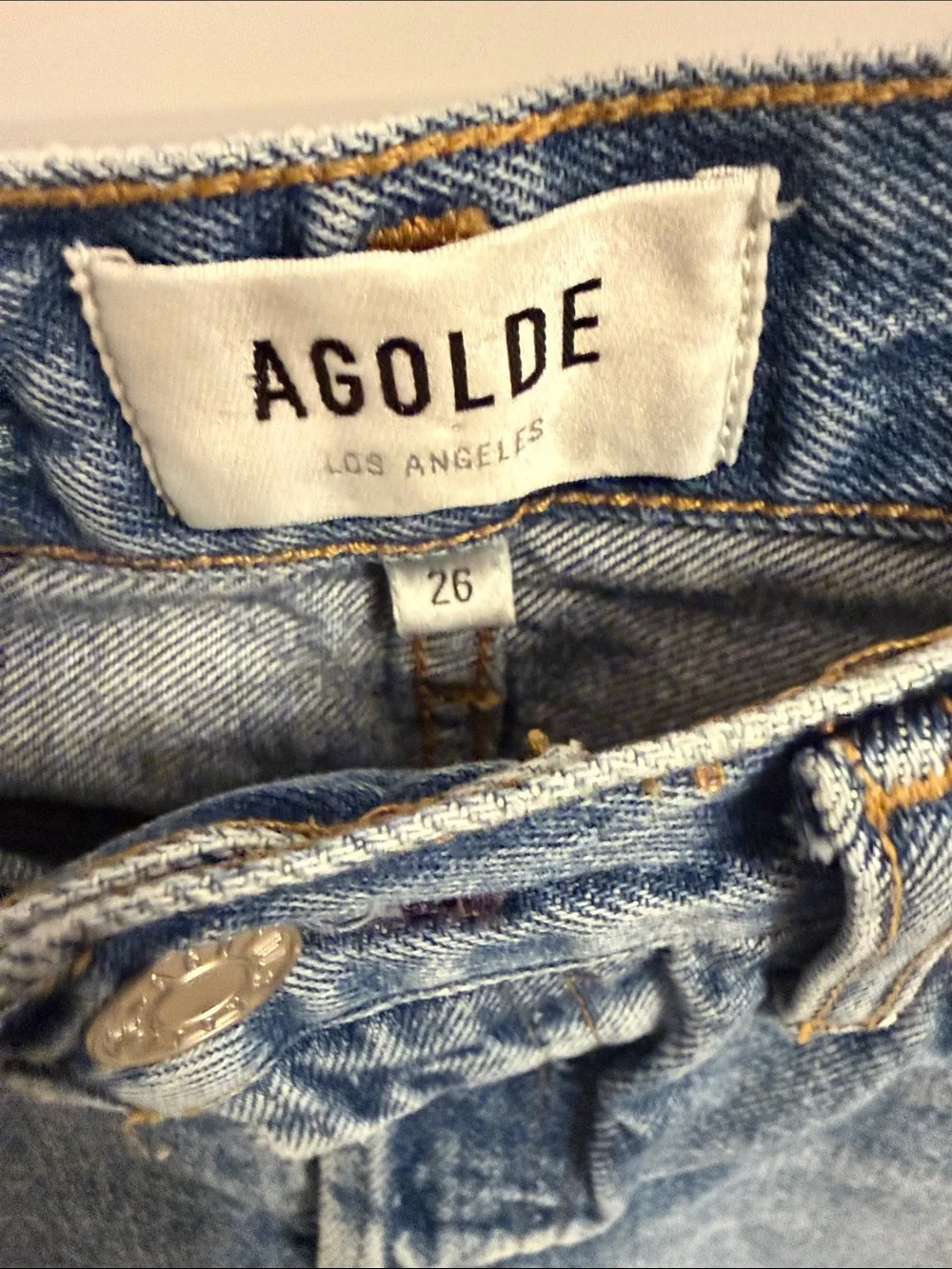 Agolde Medium Wash Blue Denim Shorts